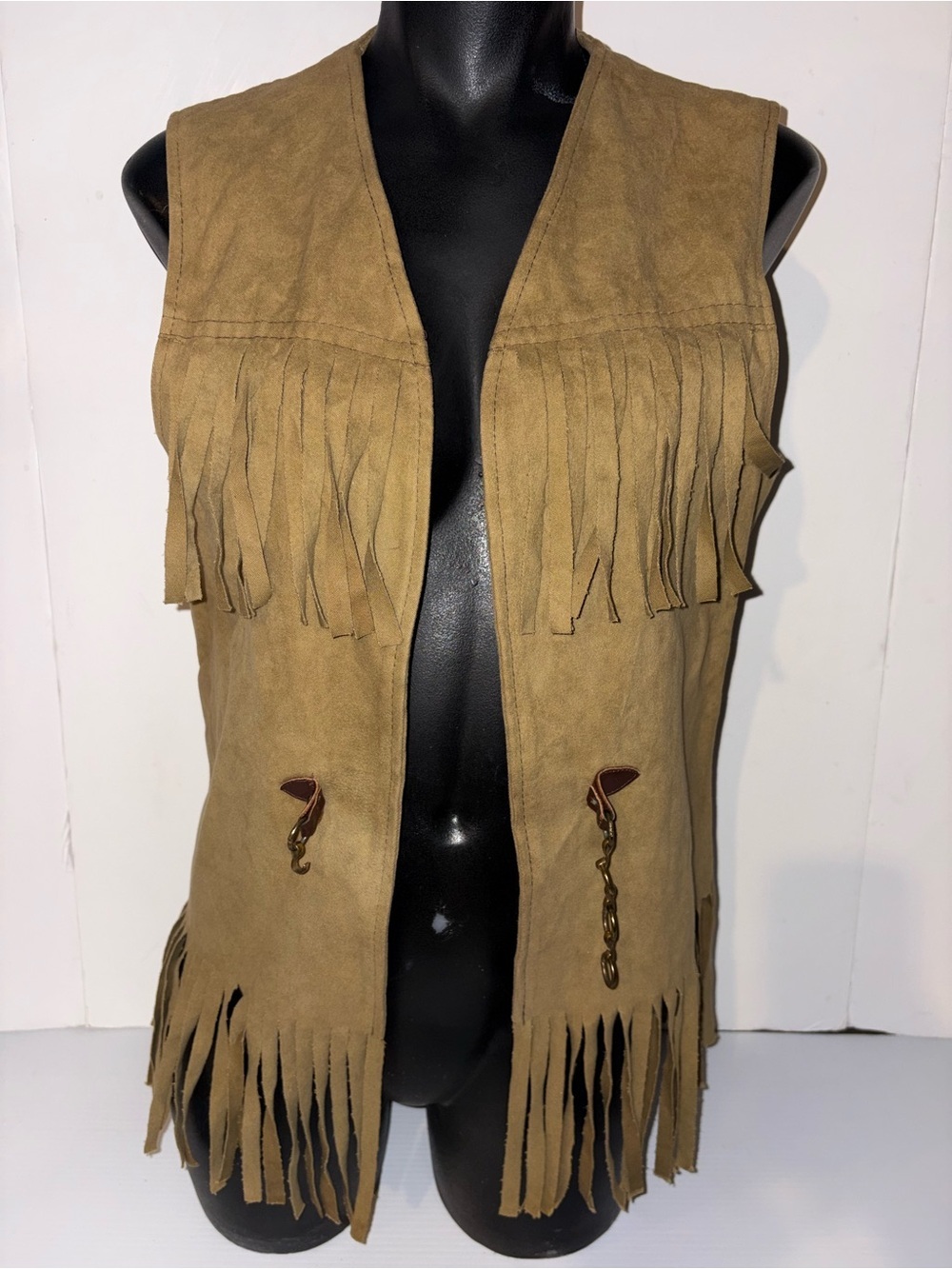 Vintage Faux Suede Fringe Vest - Tan Fringe Women's Vest
